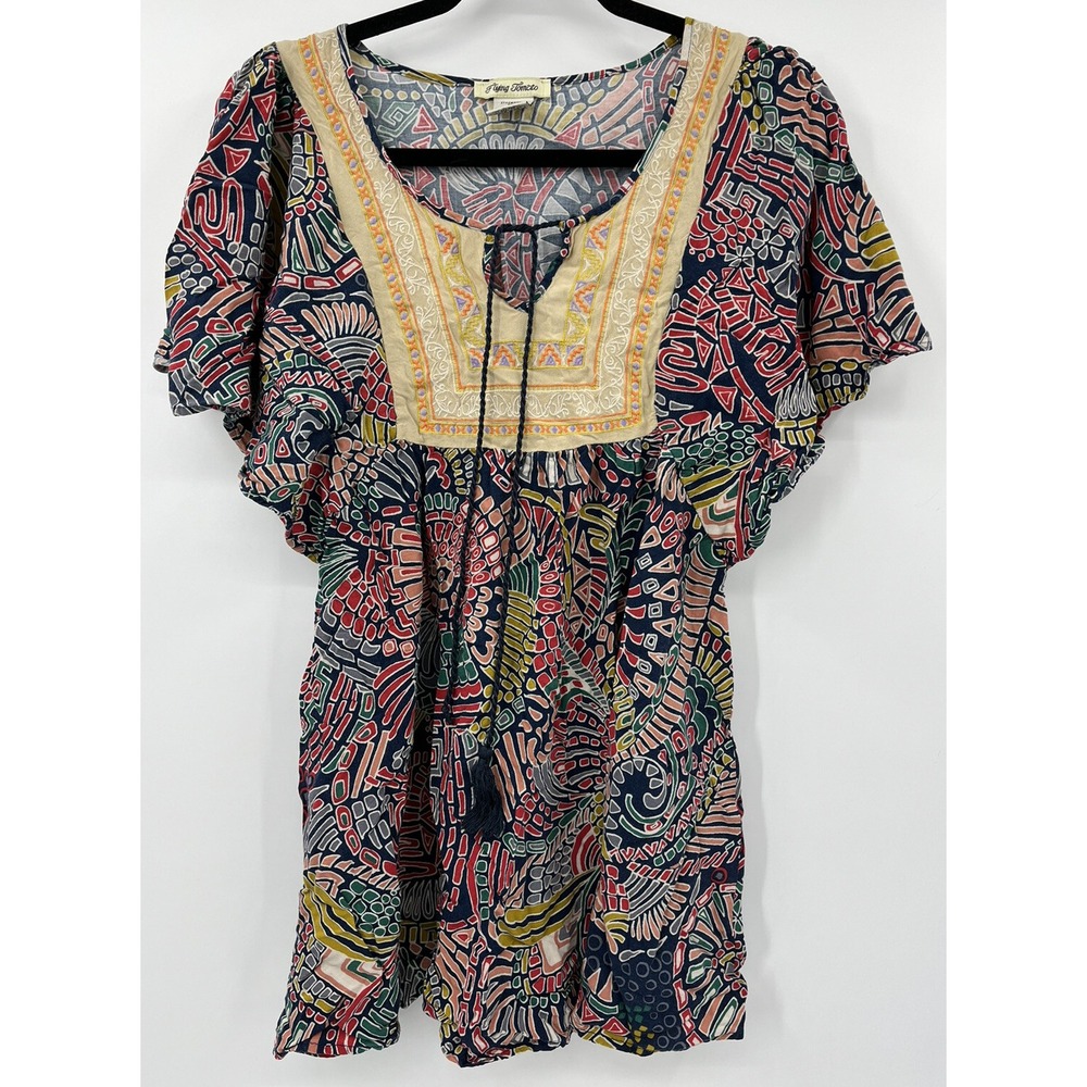Flying Tomato Tunic Top Size Small Embroidered Tassels Boho Peasant Rayon